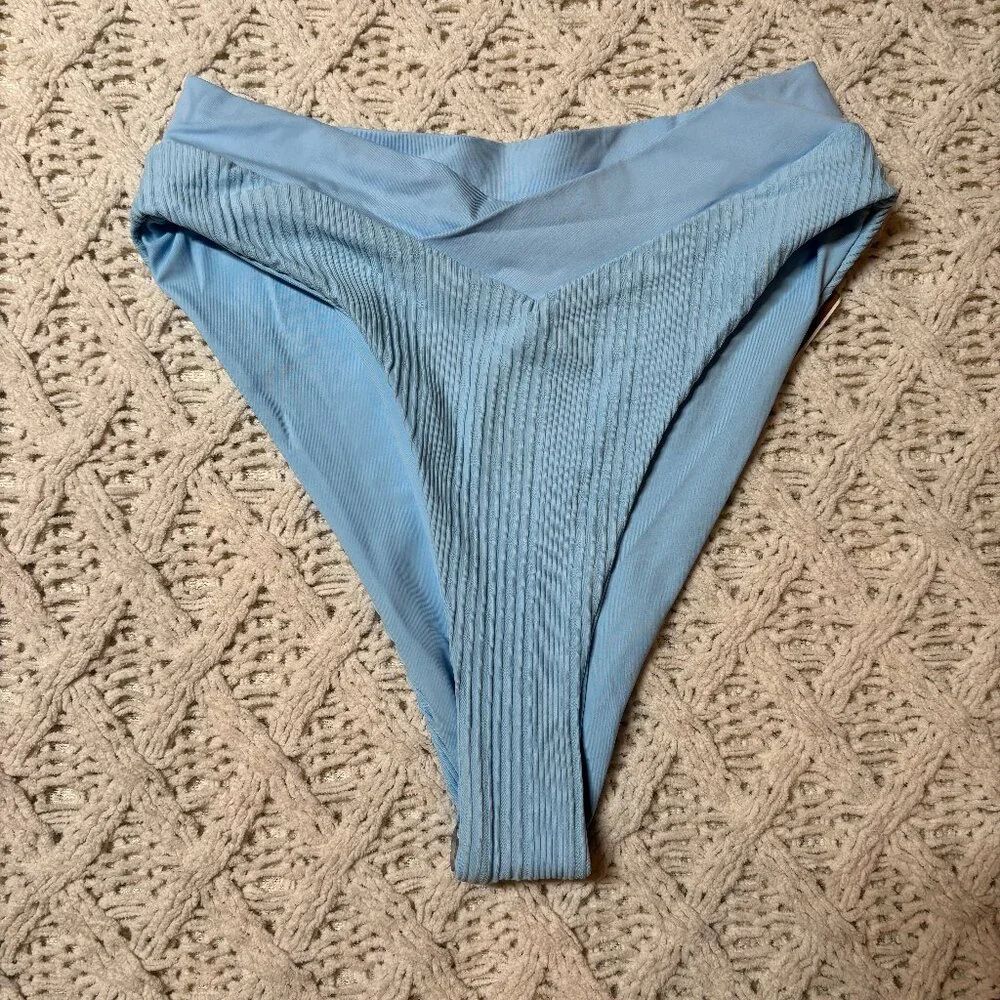 L*Space Ribbed‎ Bitsy Cut Bikini Bottom Blue Swimwear-XS-NWOT w/hygiene sticker